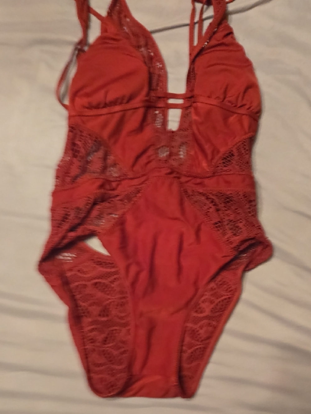 BECCA Red Lace One-Piece Swimsuit - Picture 8 of 9